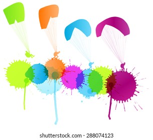 Paragliding vector background concept with color splashes