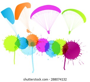 Paragliding vector background concept with color splashes