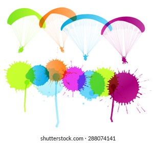 Paragliding vector background concept with color splashes