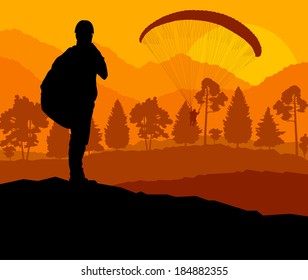 Paragliding vector background landscape concept vector