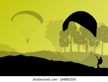 Paragliding vector background landscape concept vector