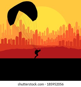 Paragliding vector background landscape concept vector with city