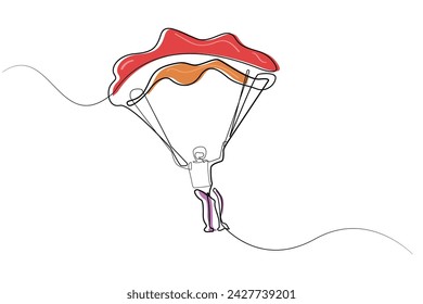 parapente vector line art.línea continua de buceo deportivo con paracaídas.línea continua de deporte lleno de adrenalina.