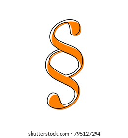 Paragraph sign illustration. Vector. Black line icon with shifted flat orange filled icon on white background. Isolated.
