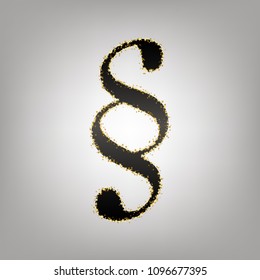 Paragraph sign illustration. Vector. Blackish icon with golden stars at grayish background.