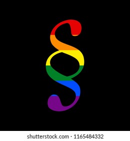 Paragraph sign illustration. Vector. Icon with colors of LGBT flag at black background.