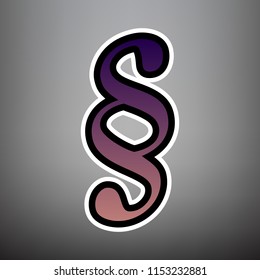 Paragraph sign illustration. Vector. Violet gradient icon with black and white linear edges at gray background.