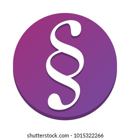 Paragraph sign illustration. Vector. White icon with flat shadow on purpureus circle at white background. Isolated.