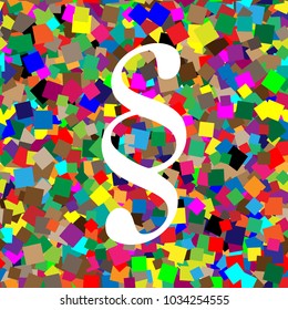 Paragraph sign illustration. Vector. White icon on colorful background with seamless pattern from squares.