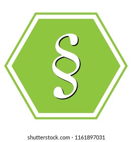 Paragraph sign illustration. Vector. White icon with black shadow at yellow green honeycomb on white background.