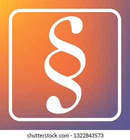 Paragraph sign illustration. Vector. White icon on transparent button at orange-violet gradient background.