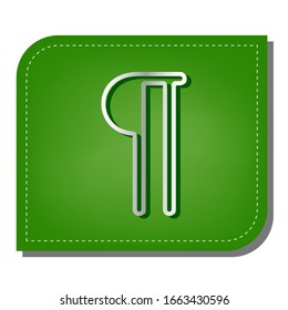 Paragraph sign. Silver gradient line icon with dark green shadow at ecological patched green leaf. Illustration.