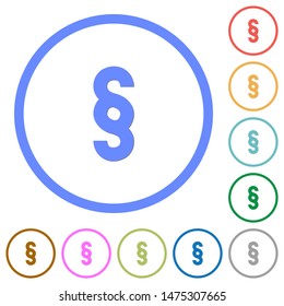 Paragraph symbol flat color vector icons with shadows in round outlines on white background