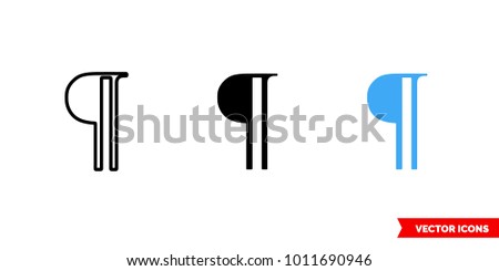 Paragraph symbol icon of 3 types: color, black and white, outline. Isolated vector sign symbol.
