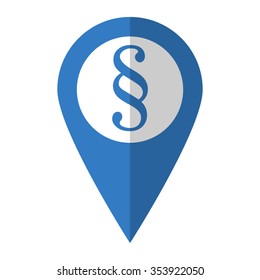 Paragraph symbol - vector icon; blue map  pointer