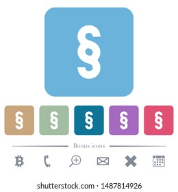 Paragraph symbol white flat icons on color rounded square backgrounds. 6 bonus icons included