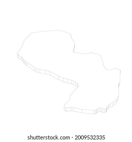 Paraguay - Mapa de silueta de contorno delgado 3D negro del área del país. Ilustración vectorial plana simple