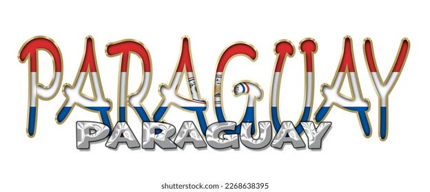 Paraguay 3d light bulb alphabet with gold frame isolated on white background. gold glossy dripping  font. Vector illustration.