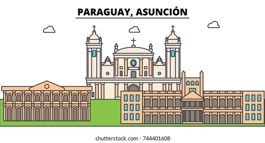 Paraguay, Asuncion outline city skyline, linear illustration, banner, travel landmark, buildings silhouette,vector