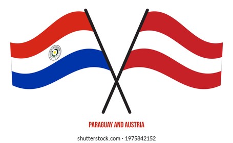 Paraguay and Austria Flags Crossed And Waving Flat Style. Official Proportion. Correct Colors.
