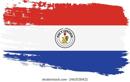 Paraguay back side flag, wide brush stroke on transparent background, vector.