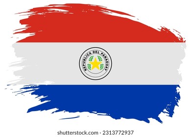 Fondo vectorial de la bandera del pincel paraguayo. Cartel pintado de forma aislada en paraguayo con un estilo de grunge dibujado a mano.