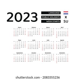 Paraguay Calendar 2023. Week starts from Sunday. Vector graphic design. Spanish language.