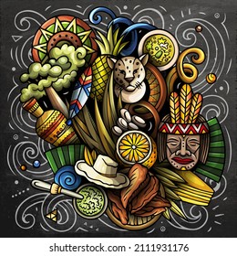 Paraguay cartoon vector doodle chalkboard illutraditional symbolsArgentinian objects and symbols