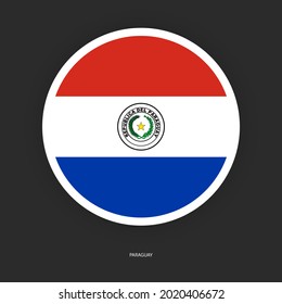 Paraguay circle flag icon with white border on dark grey background. Paraguay button flag isolated on barely dark background.