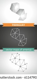 Paraguay collection of vector design modern maps, gray and black and silver dot outline mosaic 3d map
