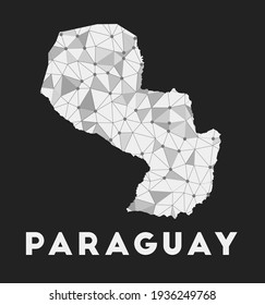 Paraguay - communication network map of country. Paraguay trendy geometric design on dark background. Technology, internet, network, telecommunication concept. Vector illustration.