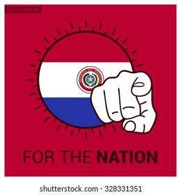 Paraguay country flag in Circle and pointing finger at viewer typography Ready for the Nation. Vector Illustration