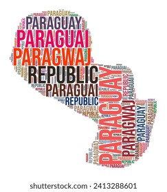 Paraguay country shape word cloud. Typography style country illustration. Paraguay image in text cloud style. Vector illustration.