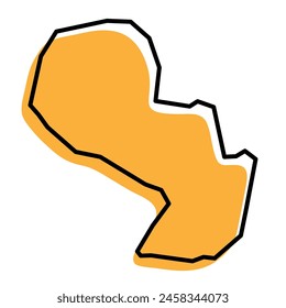 Paraguay country simplified map. Orange silhouette with thick black sharp contour outline isolated on white background. Simple vector icon