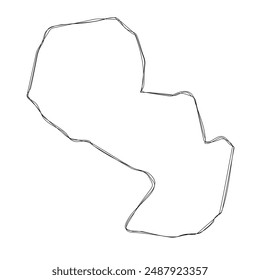 Paraguay country simplified map.Thin triple pencil sketch outline isolated on white background. Simple vector icon