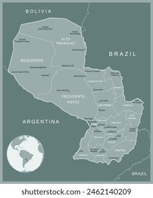 Paraguay - detailed map with administrative divisions country. Vector illustration