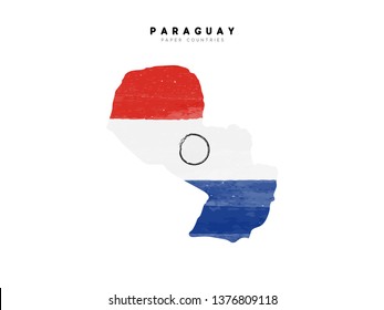 Paraguay detailed map with flag of country. Painted in watercolor paint colors in the national flag.