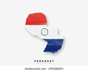 Paraguay detailed map with flag of country. Painted in watercolor paint colors in the national flag.