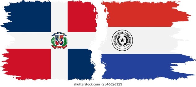 Paraguay and Dominican Republic grunge flags connection, vector