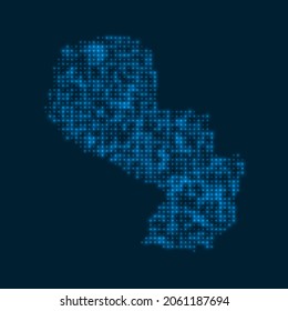 Paraguay dotted glowing map. Shape of the country with blue bright bulbs. Vector illustration.