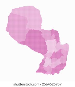 Paraguay dotted map. Digital style map of the country on white background. Paraguay shape with square dots. Colored dots style. Small size squares. Amazing vector illustration.