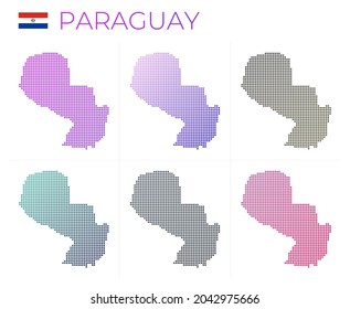 Mapa de puntos de Paraguay. Mapa de Paraguay en estilo punteado. Las fronteras del país están llenas de hermosos círculos de gradientes lisos. Ilustración vectorial creativa.