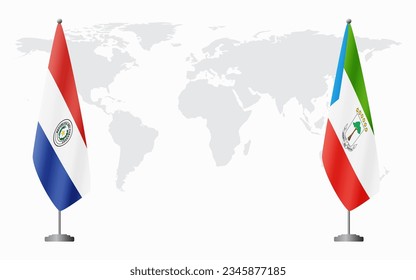 Paraguay und Äquatorialguinea Flaggen für offizielle Treffen auf der Grundlage der Weltkarte.