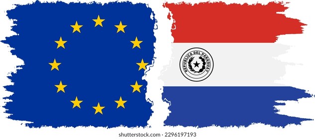 Conexión de banderas grises Paraguay y Unión Europea, vector