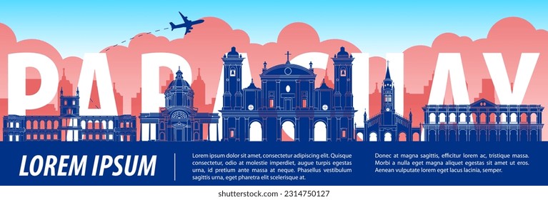 Paraguay famous landmark silhouette style, vector illustration