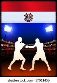 Paraguay Flag with Boxer on Stadium Background Original Illustration