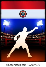 Paraguay Flag with Boxer on Stadium Background Original Illustration