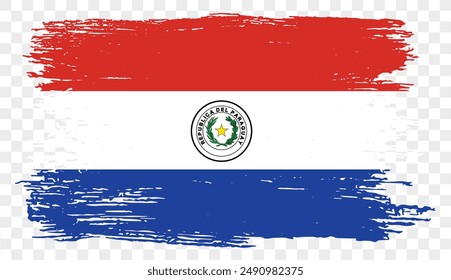 Pintura de pincel de bandera de Paraguay con textura aislada en png o fondo transparente. Ilustración vectorial  