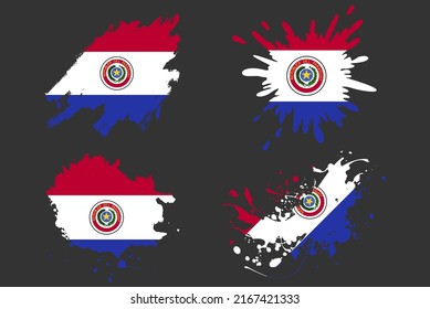 Paraguay flag brush splash vector set, country logo asset, paint grunge illustration concept, Paraguay flag brush stroke grunge effect, water splash mask, creative country flag logo idea
