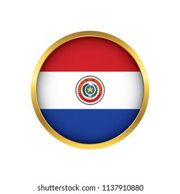 Paraguay flag button, Golden on a white background,flag of Paraguay Round badge or icon isolated. Vector illustration.